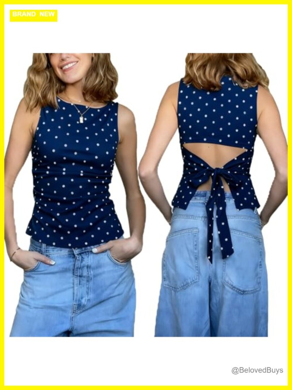 Polka Dots Boat Neck Tank Top Slim Fit Ruched Tie Back Sleeveless Vest